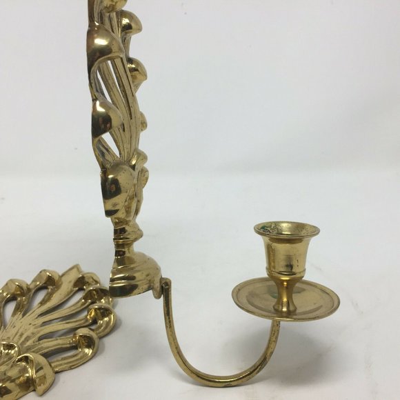 Pair Ornate Brass Sconce Candle Holders Shell - Picture 9 of 9